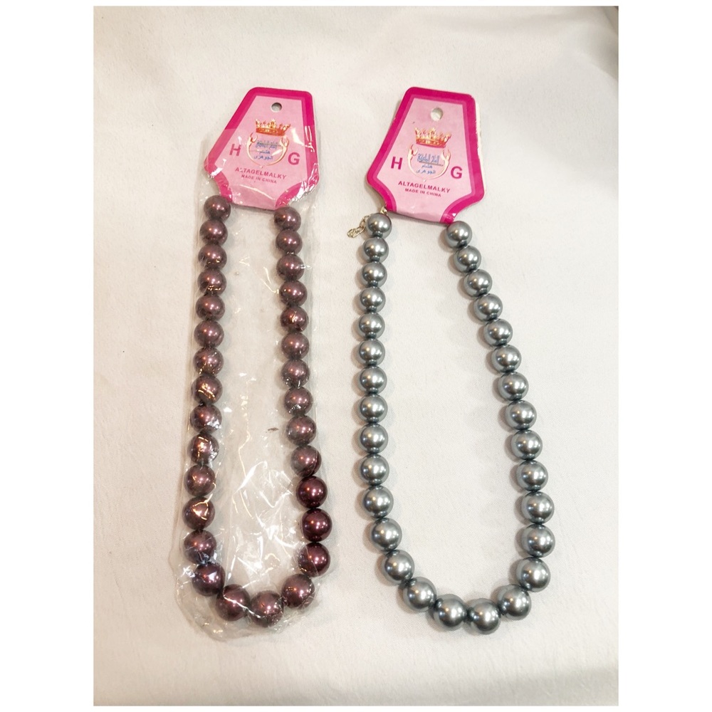 2 Beaded Necklaces — Blue/Silver & Maroon